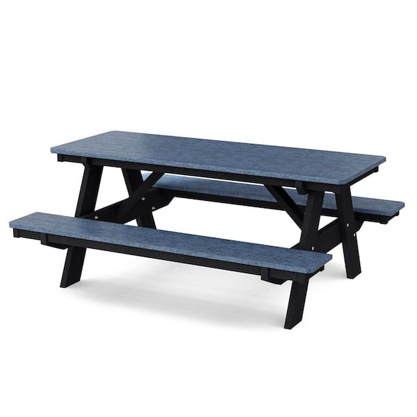 Heritage 72 in. Patriot Blue and Black Rectangle HDPE Plastic Picnic Table Seats 6 People