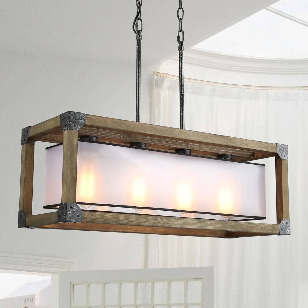 Eliora Farmhouse Rust Black Island Chandelier 4-Light Wooden Cage Chandelier Dining Room Pendant with White PC Shade price history on PriceWatchPro