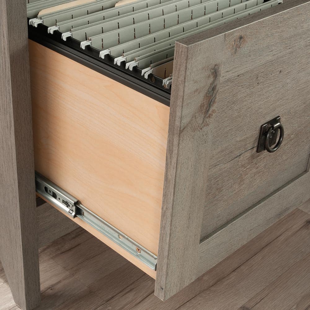 Mystic Oak L-Shaped Home Office Desk with Filing Cabinet