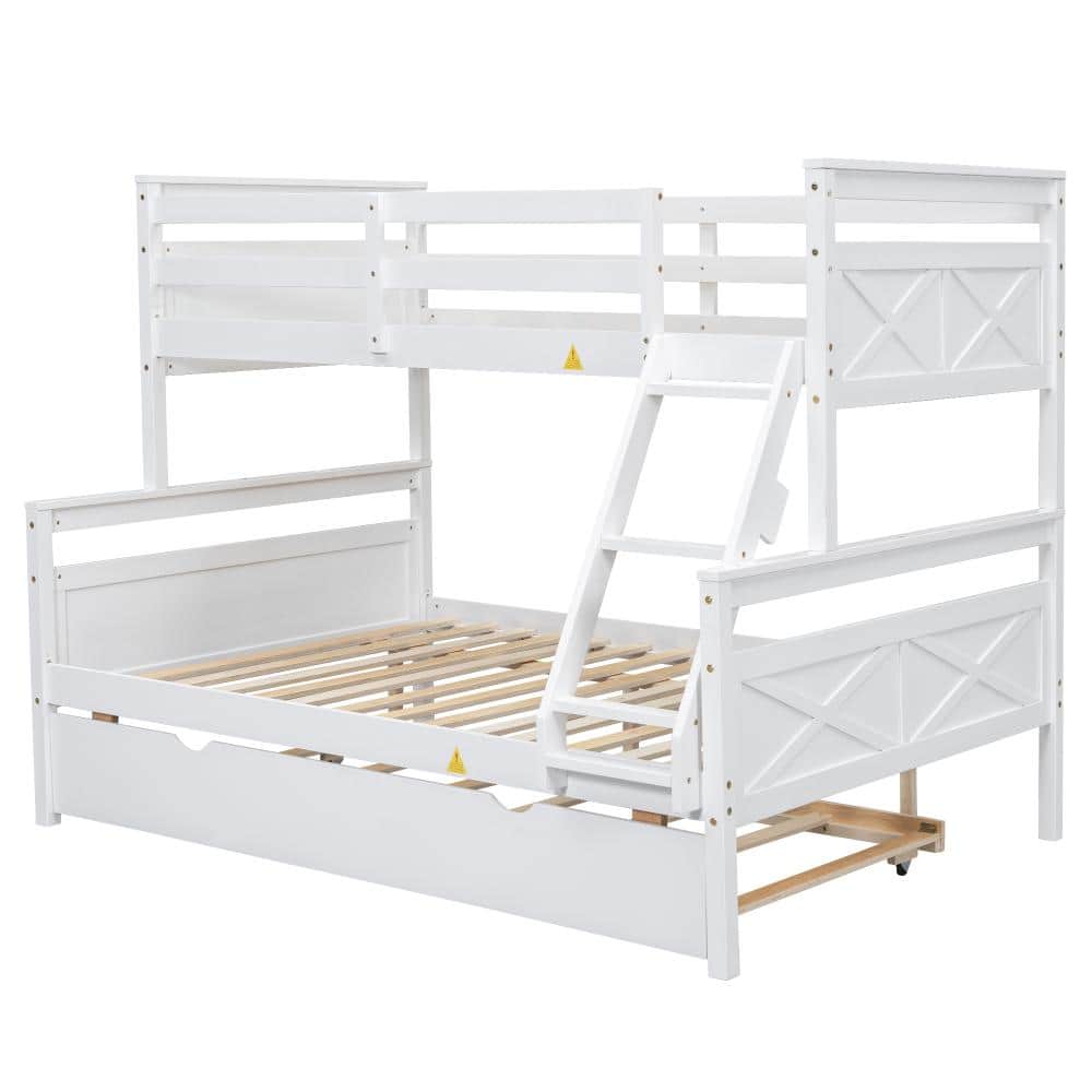 White Wood Twin over Full Bunk Bed with Ladder,Twin Size Trundle and Safety Guardrail price history on PriceWatchPro