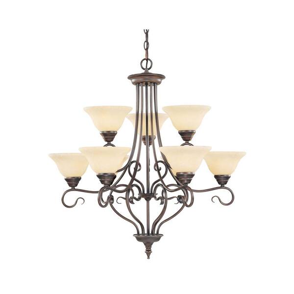 Livex Lighting 9-Light Imperial Bronze Chandelier with Vintage Scavo Glass