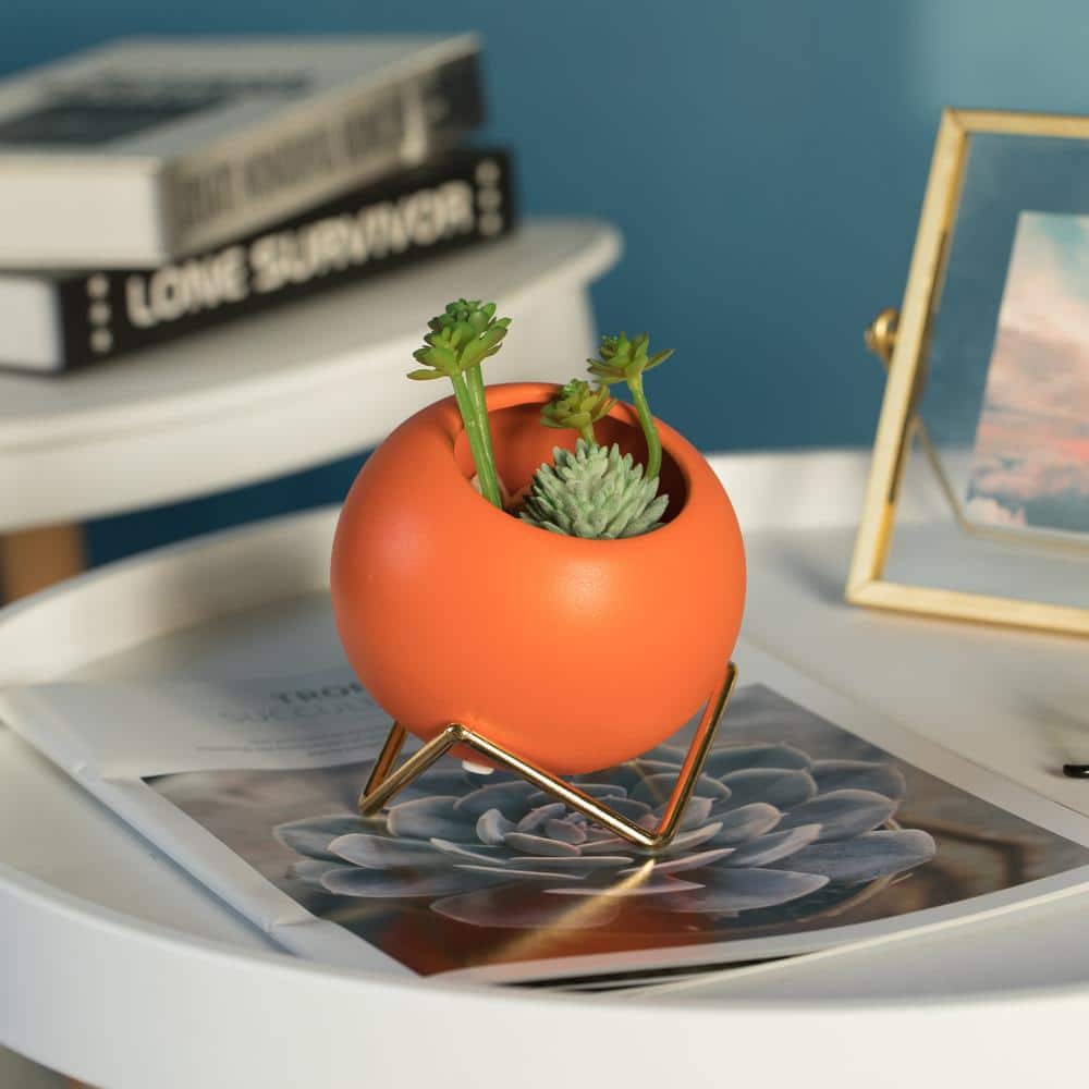 FABULAXE Small Modern Orange Ceramic Flower Vase for Living