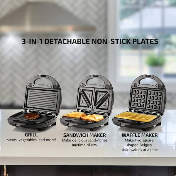 Anti-Skid Feet,White Sandwich Maker,Mini Toaster and Electric Sandwich Panini Press with Non-Stick Plates with Non-Stick Aluminum Coating,LED Indicator Lights,Cool Touch Handle 