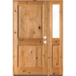 50 in. x 80 in. Rustic knotty alder Left-Hand/Inswing Clear Glass Clear Stain Square Top Wood Prehung Front Door w/RHSL