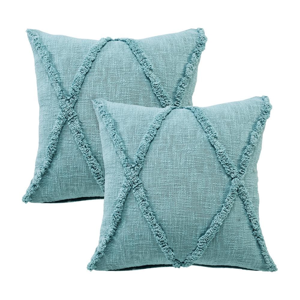 Reese Bright Blue Solid Color Tufted Hand-Woven 20 in. x 20 in. Indoor Thro