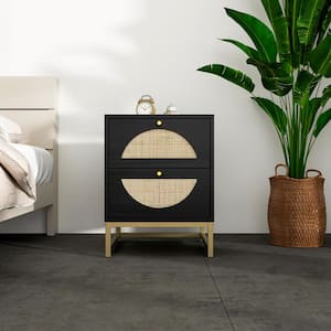 2-Drawer Black Nightstand, Display Rack Side Table with Storage Drawer Bedside End Table for Bedroom and Living Room