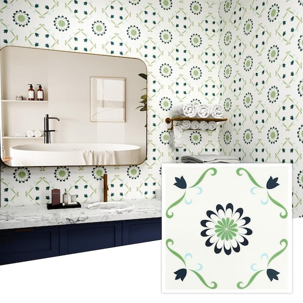 Vinyl Peel and Stick Wall Tiles 12 in. x 12 in. Self-Adhesive Backsplash Tile Stickers, Green (10-Pack)