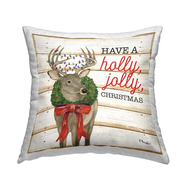 Stupell Industries Holly Jolly Christmas Deer Brown Square Outdoor Throw Pillow
