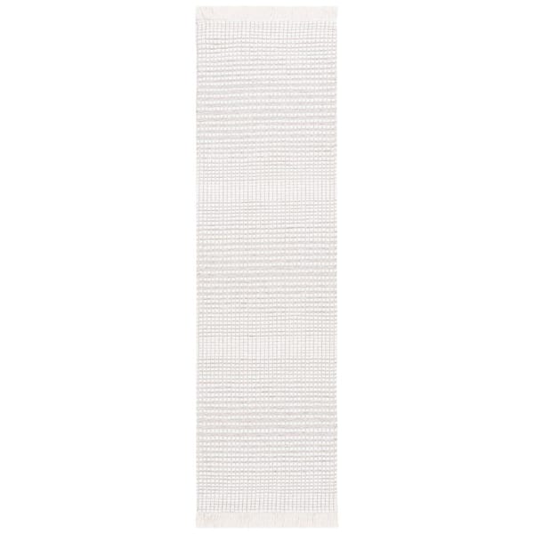 SAFAVIEH Marbella Ivory Beige 2 ft. X 8 ft. Border Plaid Runner Rug