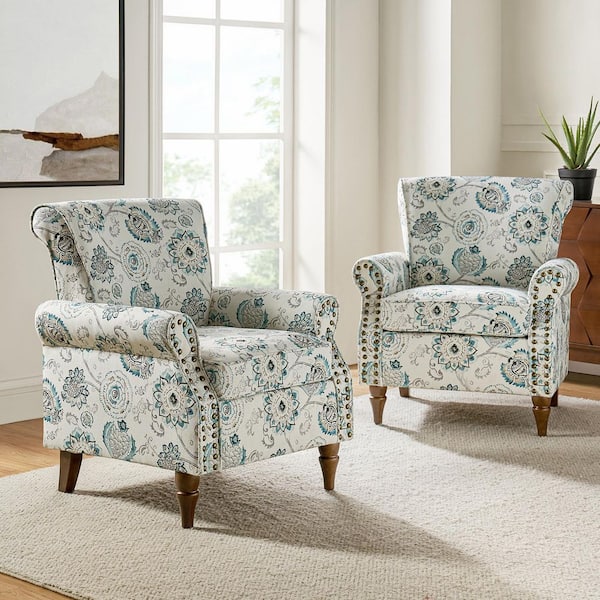 JAYDEN CREATION Auria Traditional Medallion Accent Arm Chair with Nailhead Trim and Solid Wood Legs (Set of 2)
