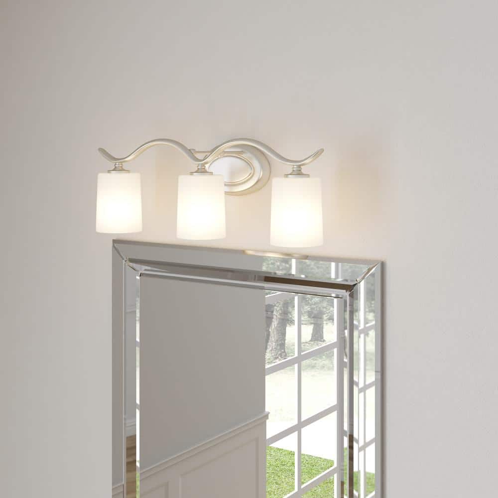 Brushed Nickel 3-Light Bath Vanity with Etched Glass Shades