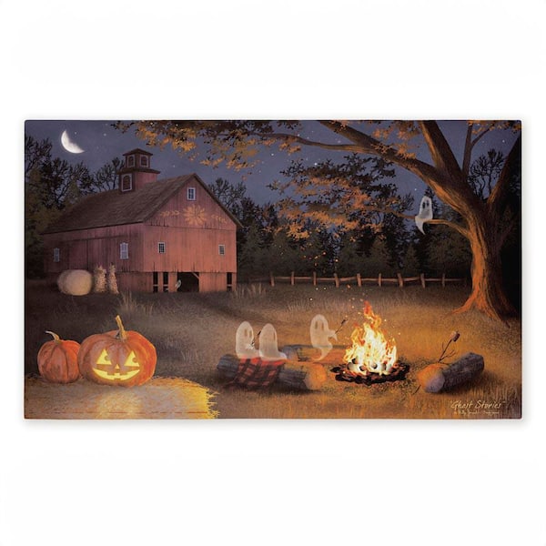 Autumn Embers Ghosts and Campfire Black 18 in. x 30 in. Polyester Non-Slip Outdoor Door Mat