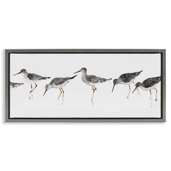 Minimal Beach Bird Sandpipers by Avery Tillmore Gray Floater Frame Graphic Art Print Animal 25 in. x 11 in.