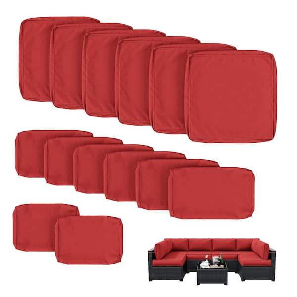 14 Piece Patio Cushion Covers Replacement with Zipper for Sectional Sofa Set Slipcovers for Outdoor Cushions Red