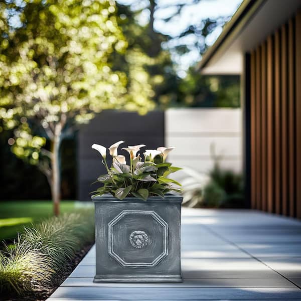 Sapcrete Decorative 12.6 in. High Extra Large Square Deep Charcoal Concrete Planter / Plant Pot for Indoor and Outdoor