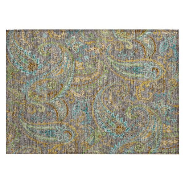 Taupe 2 ft. x 3 ft. Woven Paisley Polyester Rectangle Indoor/Outdoor Area Rug