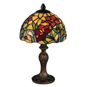 14 in. Antique Brass Accent Lamp with Hand Rolled Art Glass