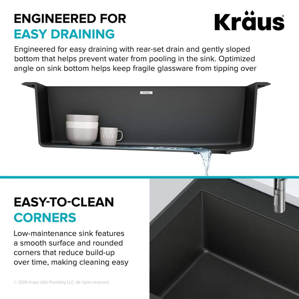 33-Inch Black Granite Single Bowl Drop-In Kitchen Sink