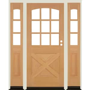 64 in. x 80 in. Farmhouse X Panel LH 1/2 Lite Clear Glass Unfinished Douglas Fir Prehung Front Door with DSL