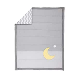 Gray Star/Moon Applique Reversible Cotton Baby Blanket Quilt