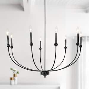 Transitional 39.8 in. 8-Light Black Classic Candlestick Chandelier for Living Room, Foyer Large Pendant, LED Compatible