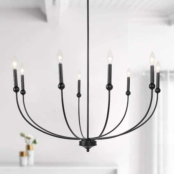 LNC Transitional 39.8 in. 8-Light Black Classic Candlestick Chandelier for Living Room, Foyer Large Pendant, LED Compatible