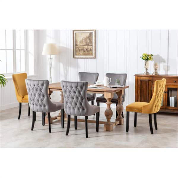 grey velvet dining chairs with wooden legs