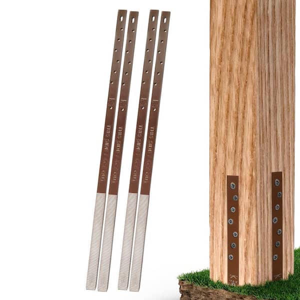 Durable Steel Stakes Fence Post Repair Kit, to Fix 2 Broken Wood Post, Brown (4-pack)