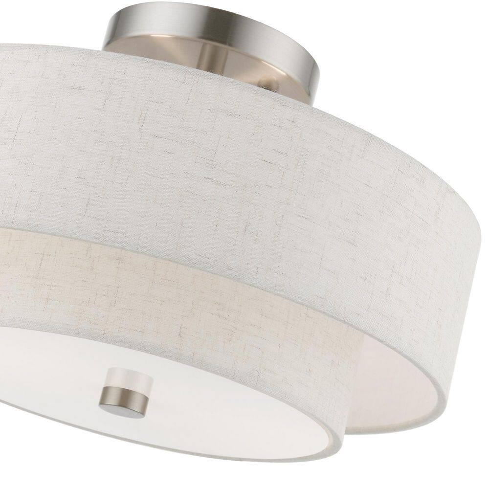 Brushed Nickel 2-Light Drum Semi-Flush Mount with Glass Shade