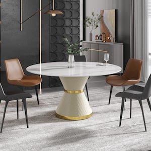 59 in. Round Marble Top Modern Dining Table with Carbon Steel Base Seats 8