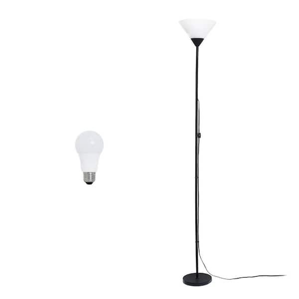 Simple Designs 70 in. Black Torchiere Standard Stick Floor Lamp with LED Bulb for Living Room
