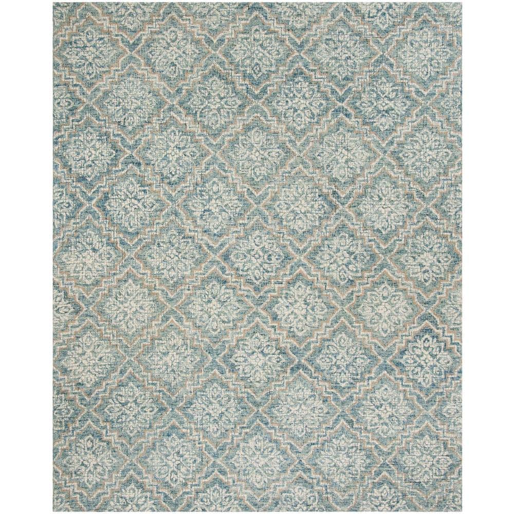 Handmade Tufted Blue Wool Abstract 9' x 12' Rug