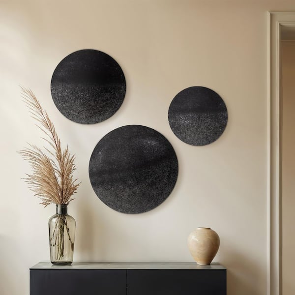 Liv & Skye 24 in. x 24 in. Black Metal Glam Round Textured Metal Work (Set of 3)