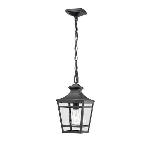 Sunpez 87 in. H 1 Light E26 Outdoor Pendant Light with Glass Shade Hanging Light for Patio Front Porch, No Bulbs Included