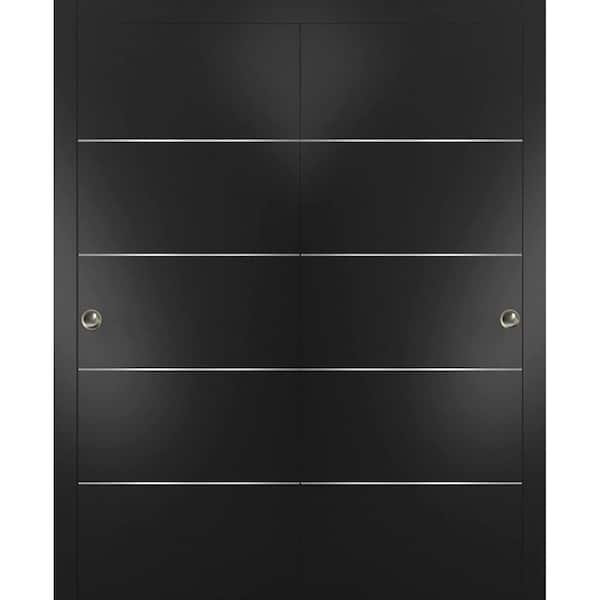 Sartodoors Planum 0020 64 in. x 96 in. Flush Black Finished WoodSliding door with Closet Bypass Hardware