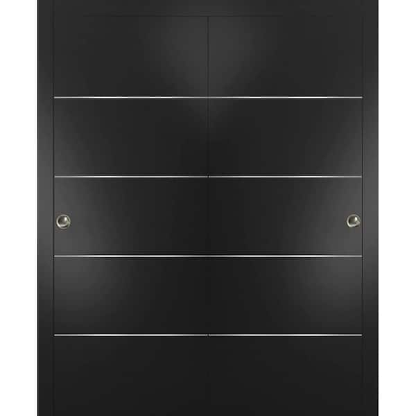 Sartodoors Planum 0020 72 in. x 80 in. Flush Black Finished WoodSliding door with Closet Bypass Hardware