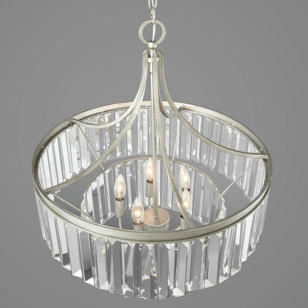 Silver Ridge Prismatic Glass 5-Light Bronze Drum Pendant