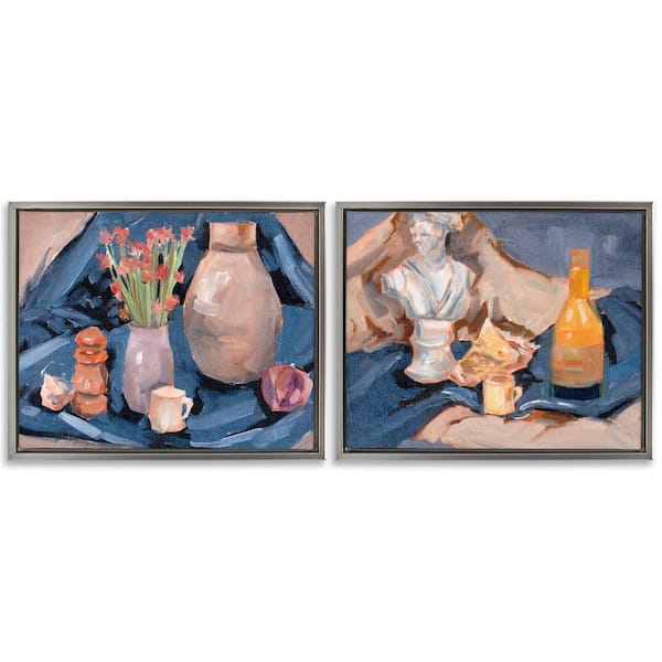 Traditional Still Life on Drapery by Melissa Wang 2-Pieces Gray Floater Frame Nature Graphic Art Print 17 in. x 21 in.