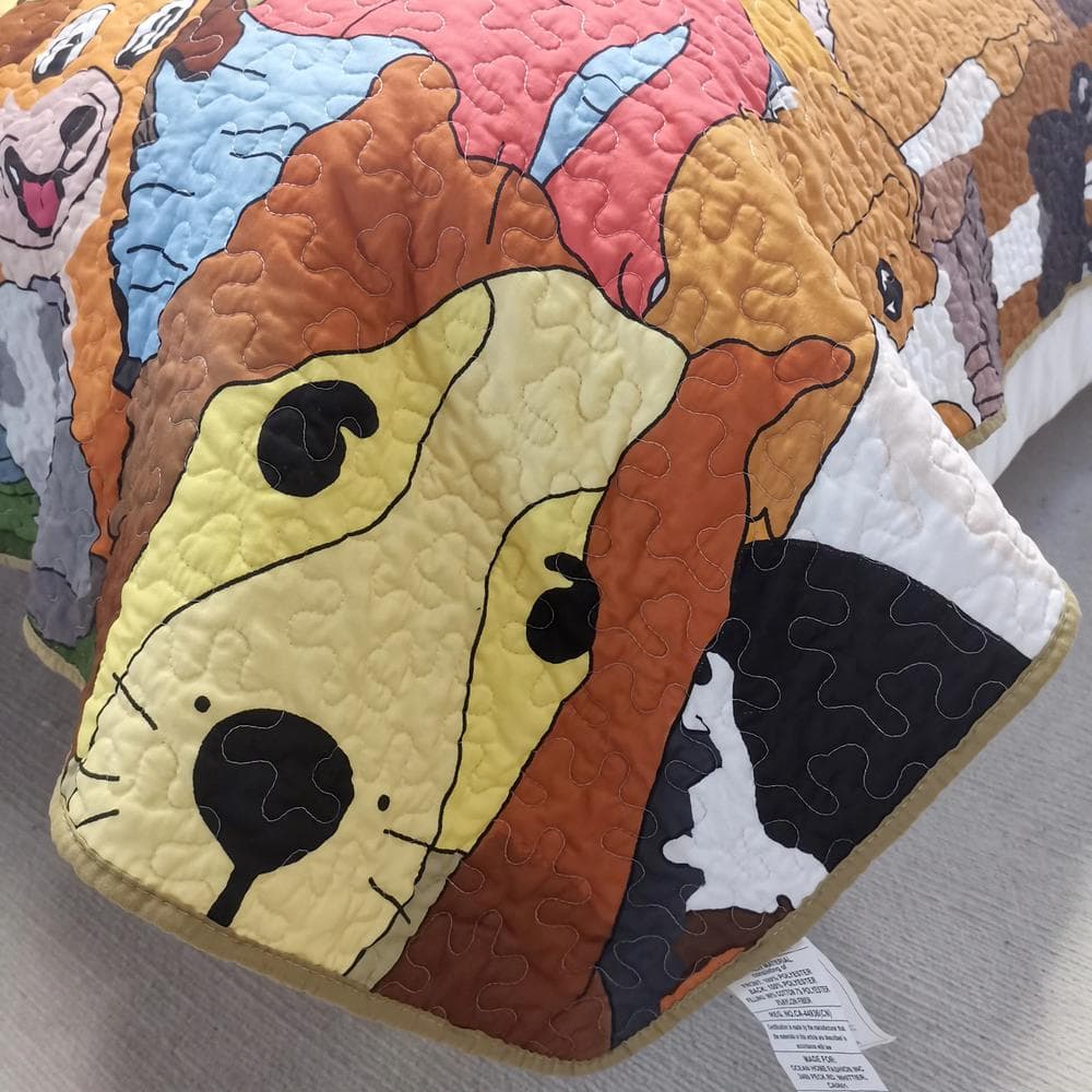 Brown Dog Print Twin Reversible Kids Quilt Set