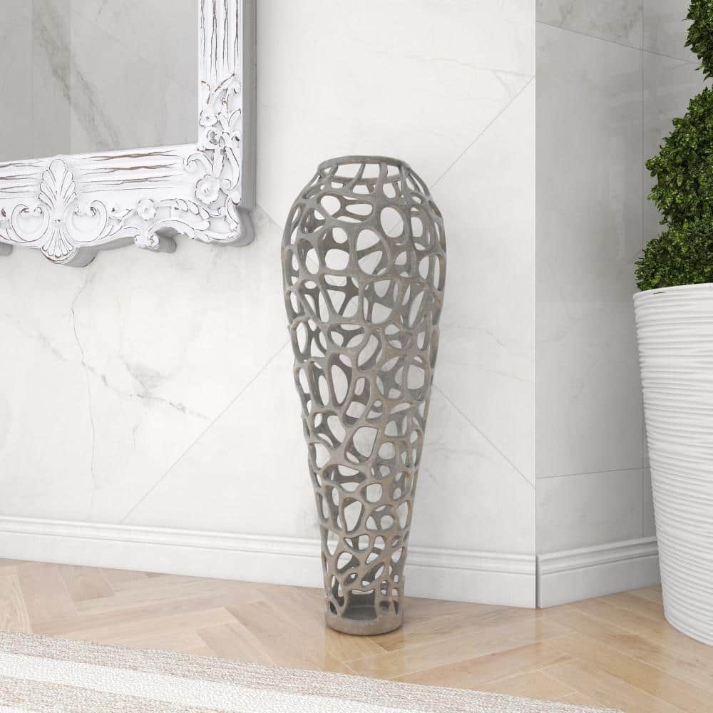 Elegant Silver Coral Aluminum Floor Vase 12" x 33"