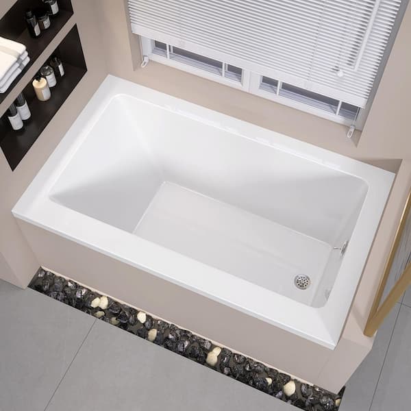 Zeafive Dor 54 in. x 32 in. Rectangular Acrylic Soaking Drop-In Bathtub with Right Drain Hole in Glossy White