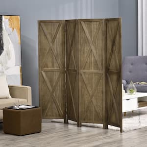5.6 ft. Tall Brown 4-Panel Folding Room Divider, Freestanding Privacy Screen Panels for Indoor Bedroom Office