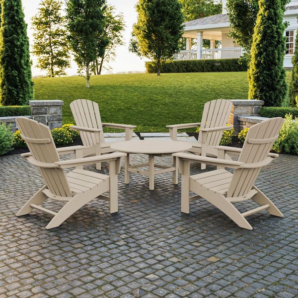 POLYWOOD Grant Park Sand 5-Piece Plastic Traditional Curveback Adirondack Patio Conversation Set