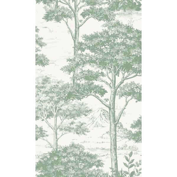 Walls Republic Green Tropical Foliage Trees 57 sq. ft. Non-Woven Textured Non-pasted Double Roll Wallpaper