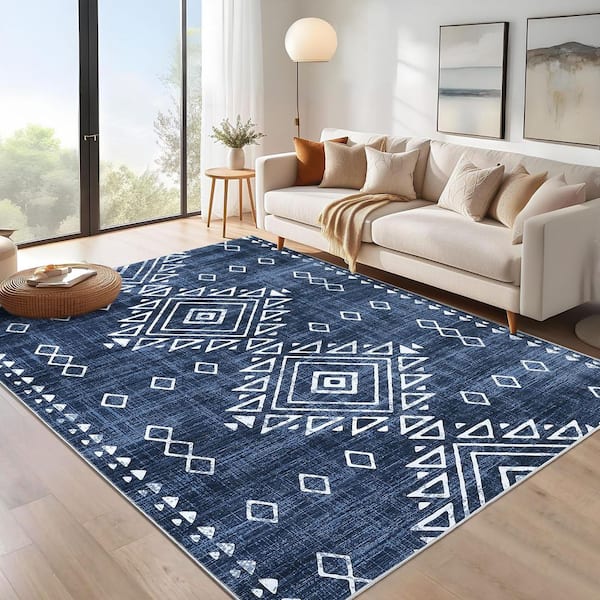 Garvee Blue 8x10ft Geometric Retro Corridor Strip Carpet Tribal
