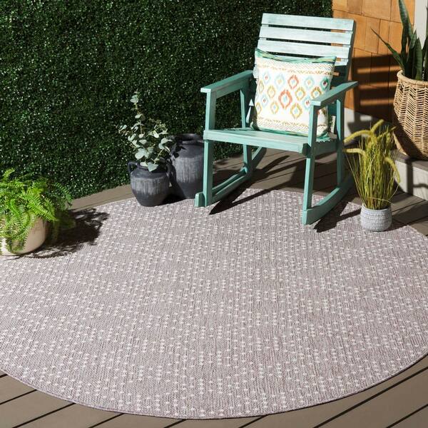 Sunset Lavender/Gray 7 ft. x 7 ft. Geometric Diamond Round Indoor/Outdoor Area Rug