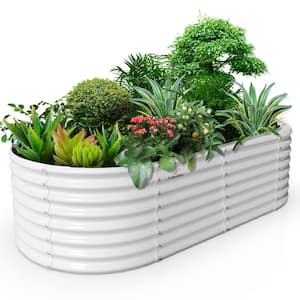 8 ft. L x 4 ft. W x 2 ft. H Outdoor White Galvanized Raised Steel Garden Bed Oval Above Ground Modular Planter Boxes