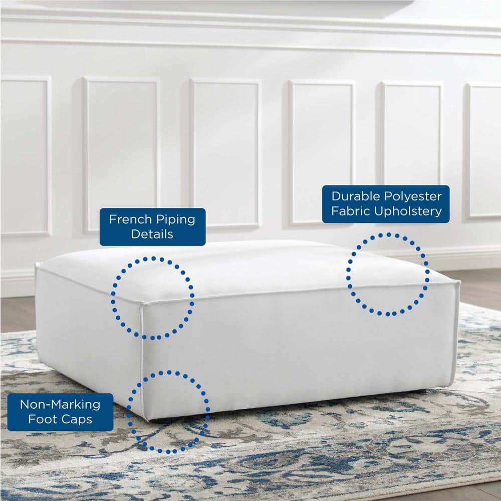 White Polyester Upholstered Round Ottoman