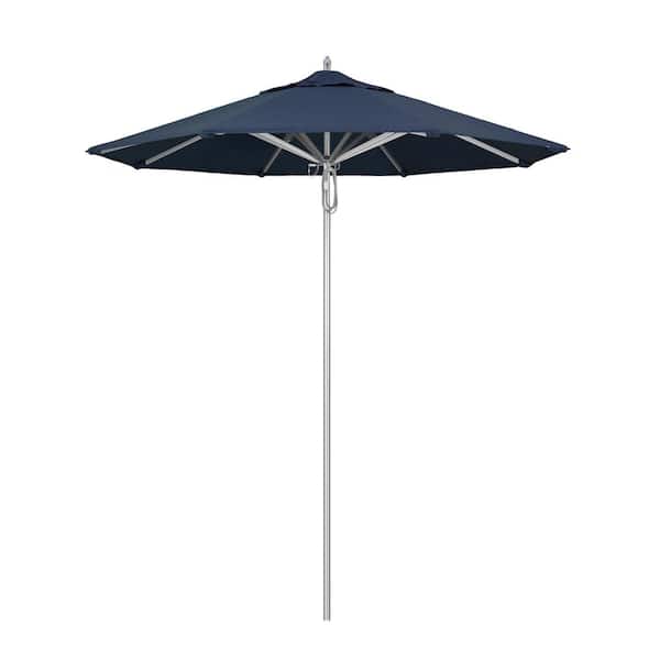 California Umbrella 7.5 ft. Silver Aluminum Commercial Market Patio Umbrella with Pulley Lift in Spectrum Indigo Sunbrella
