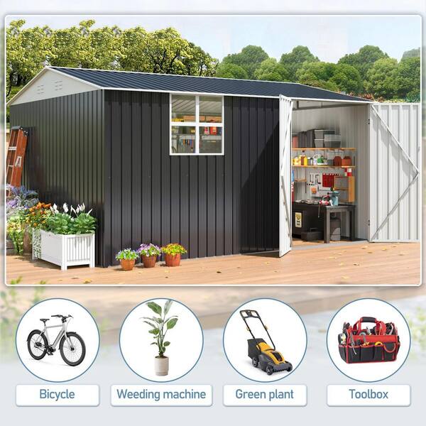 NETAJE 12 ft. W x 10 ft. D Metal Outdoor Storage Shed Featuring